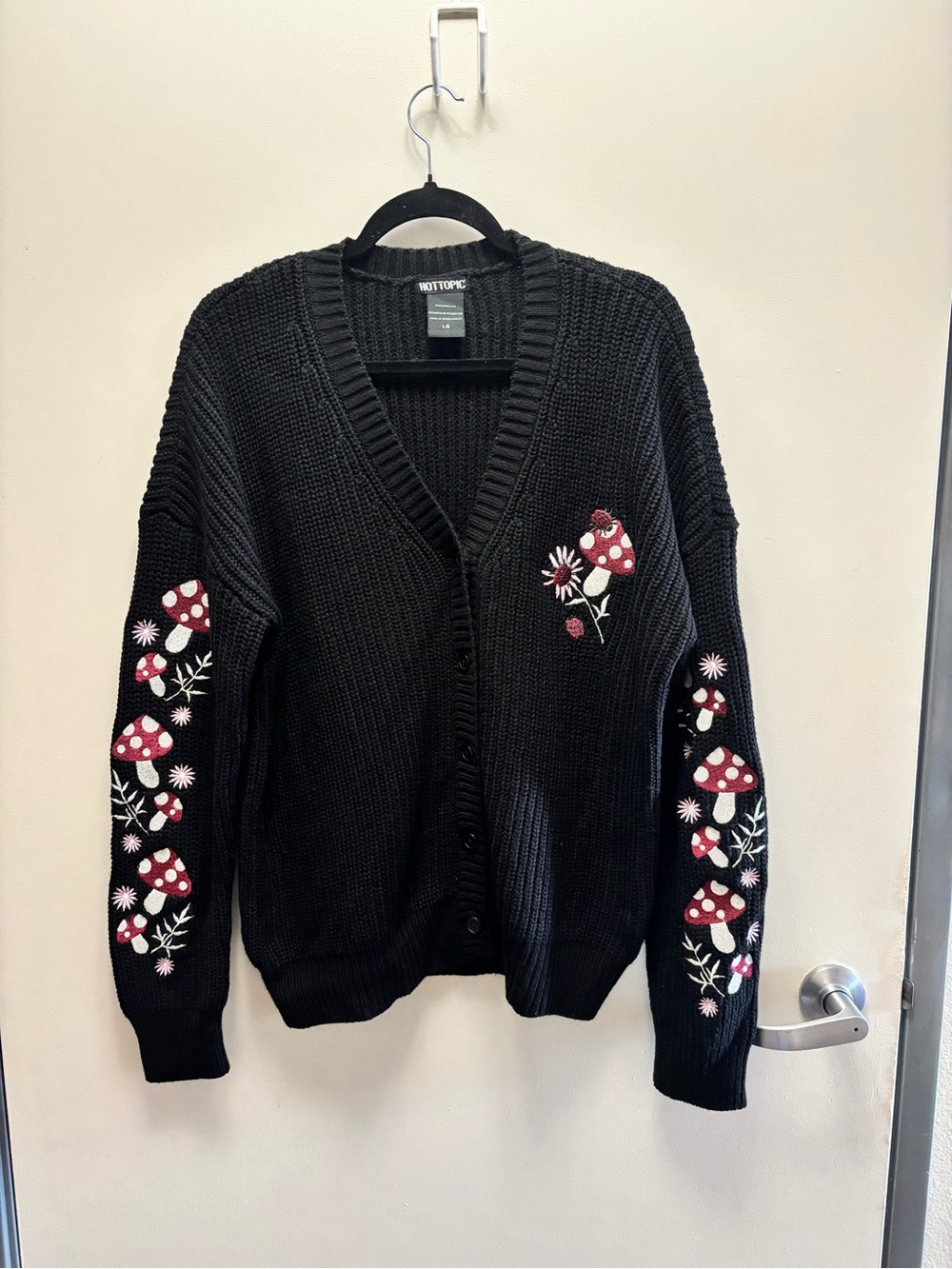Hot Topic Black Embroidered Mushroom Cardigan Sweater size L